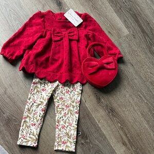 Tommy Bahamas Red Bow Dress with Floral Leggings Set with Purse